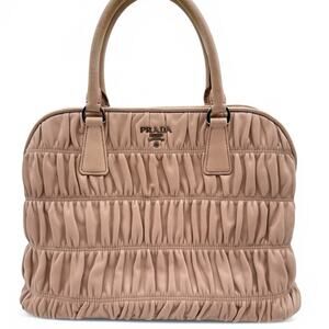 Prada Milano Nappa Gaufre Leather Tote Bag - Ruched Design Beige COA Included